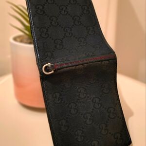 GUCCI Bi-fold GG Web Canvas and Leather Wallet